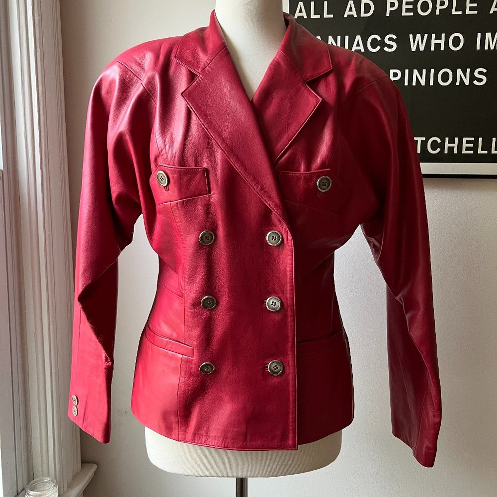 Vintage 80s red leather blazer jacket size medium
